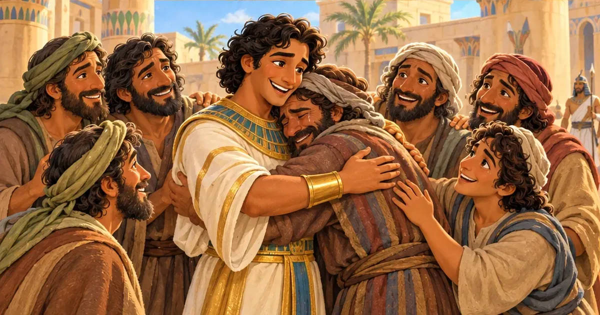 Joseph and his brothers embrace at their reunion.